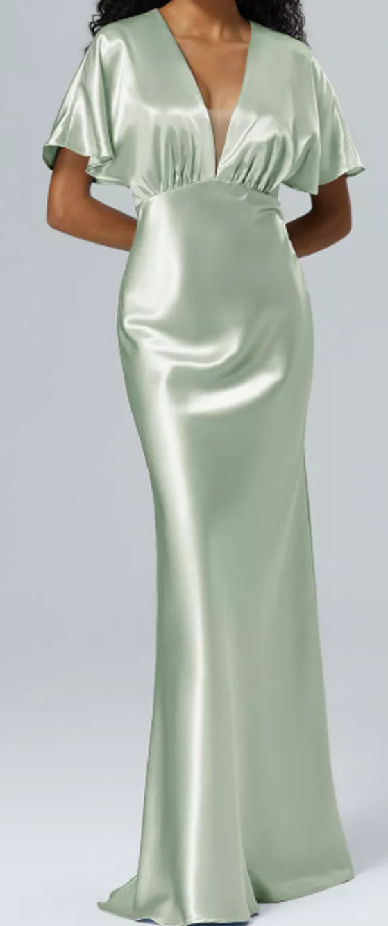 AW BRIDAL SZ 6 S sage green satin Otthild bridesmaid formal maxi dress NEW b20